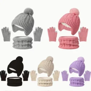Soft Pink Kids Winter Set – Hat, Scarf & Gloves, Polyester Filled