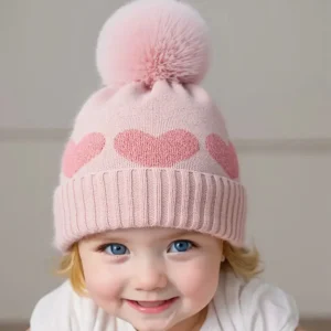 Polyester Pom-Pom Knit Baby Beanie – Unisex 1-3 Years, Cozy Winter Hat