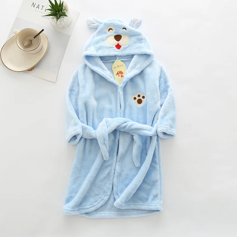 Kids Long-Sleeve Cartoon Flannel Hooded Bathrobe - Image 16