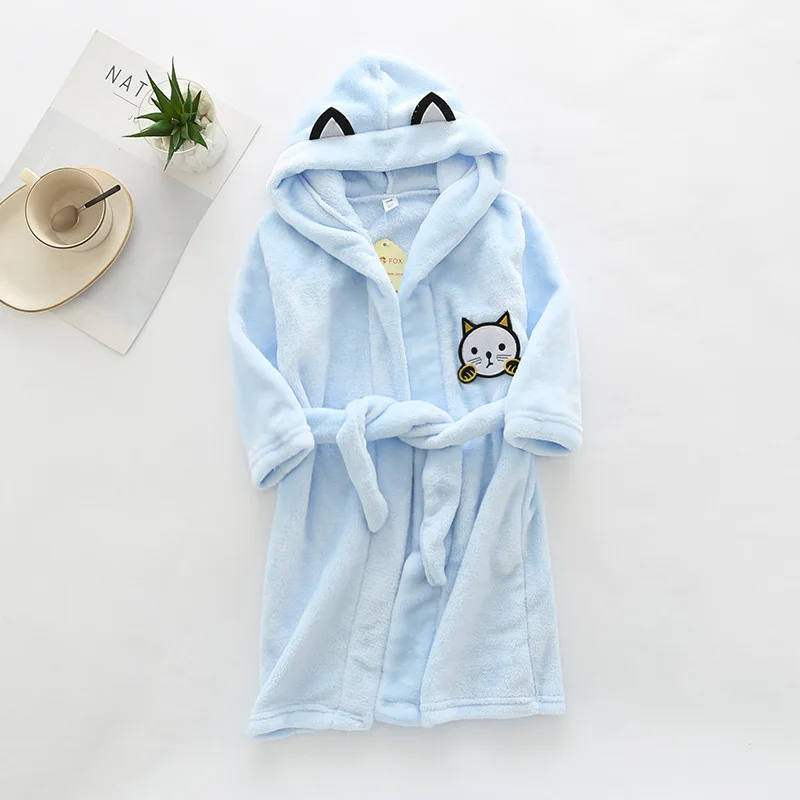 Kids Long-Sleeve Cartoon Flannel Hooded Bathrobe - Image 9