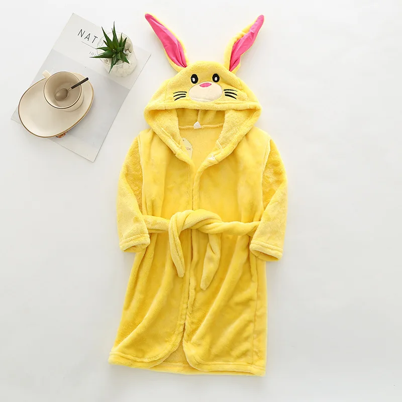 Kids Long-Sleeve Cartoon Flannel Hooded Bathrobe - Image 21