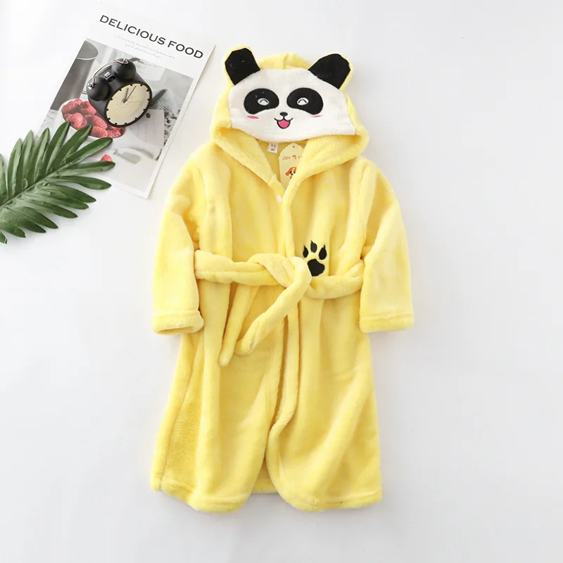 Kids Long-Sleeve Cartoon Flannel Hooded Bathrobe - Image 12