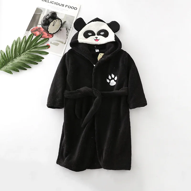 Kids Long-Sleeve Cartoon Flannel Hooded Bathrobe - Image 29