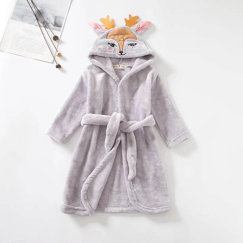 Kids Long-Sleeve Cartoon Flannel Hooded Bathrobe - Image 27