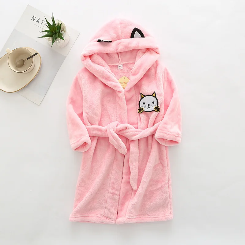 Kids Long-Sleeve Cartoon Flannel Hooded Bathrobe - Image 26