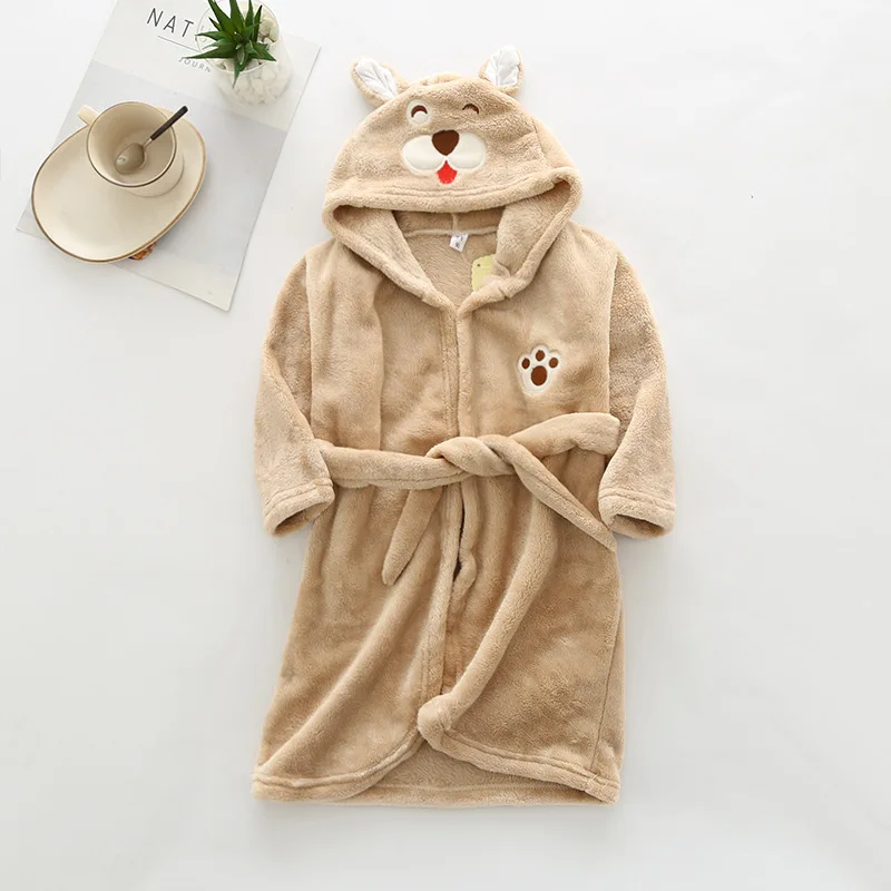 Kids Long-Sleeve Cartoon Flannel Hooded Bathrobe - Image 3