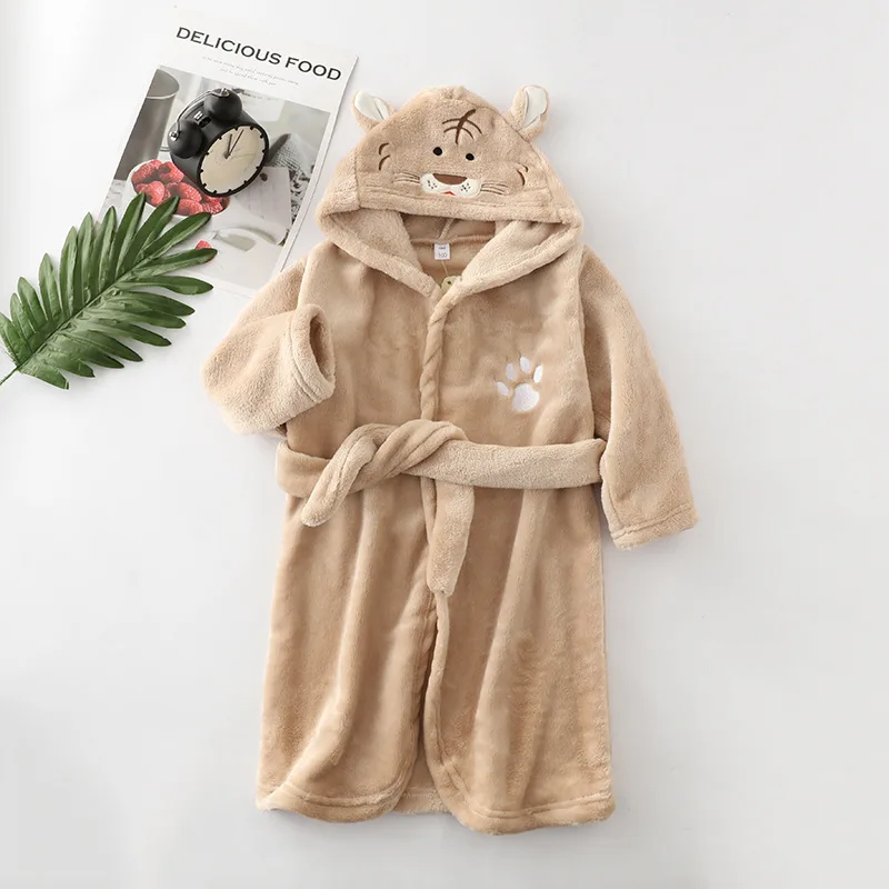 Kids Long-Sleeve Cartoon Flannel Hooded Bathrobe - Image 7