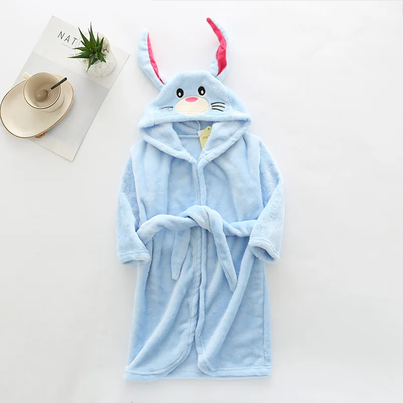 Kids Long-Sleeve Cartoon Flannel Hooded Bathrobe - Image 22