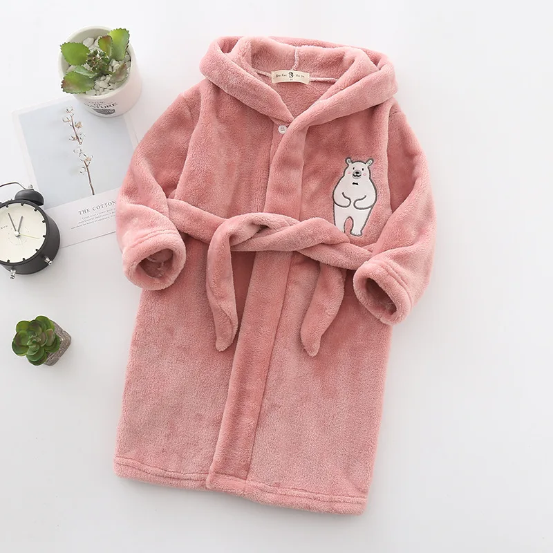 Kids Long-Sleeve Cartoon Flannel Hooded Bathrobe - Image 34