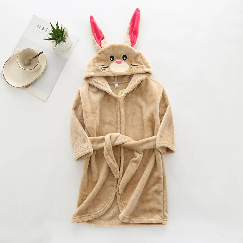 Kids Long-Sleeve Cartoon Flannel Hooded Bathrobe - Image 11