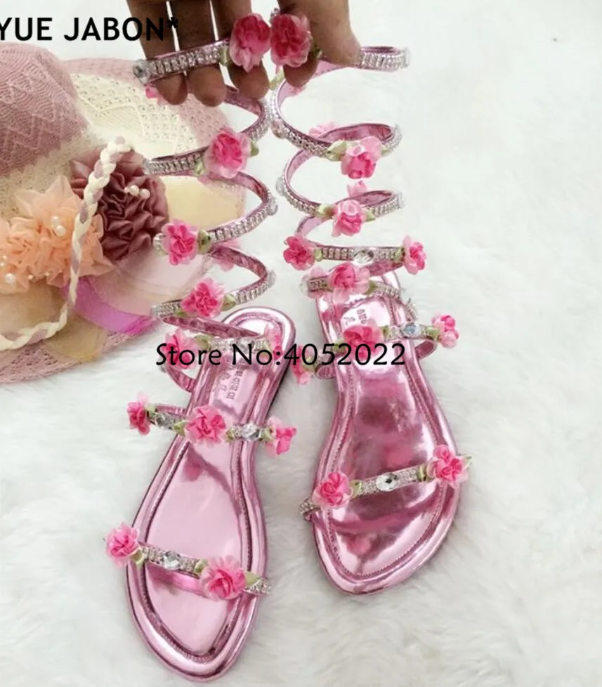 Yue Jabon Gladiator Sandals with Snake Print & Rhinestone Flower - Image 2