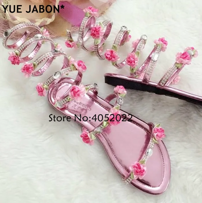 Yue Jabon Gladiator Sandals with Snake Print & Rhinestone Flower - Image 10
