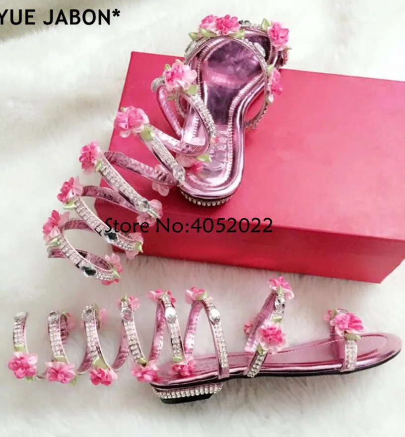 Yue Jabon Gladiator Sandals with Snake Print & Rhinestone Flower - Image 5