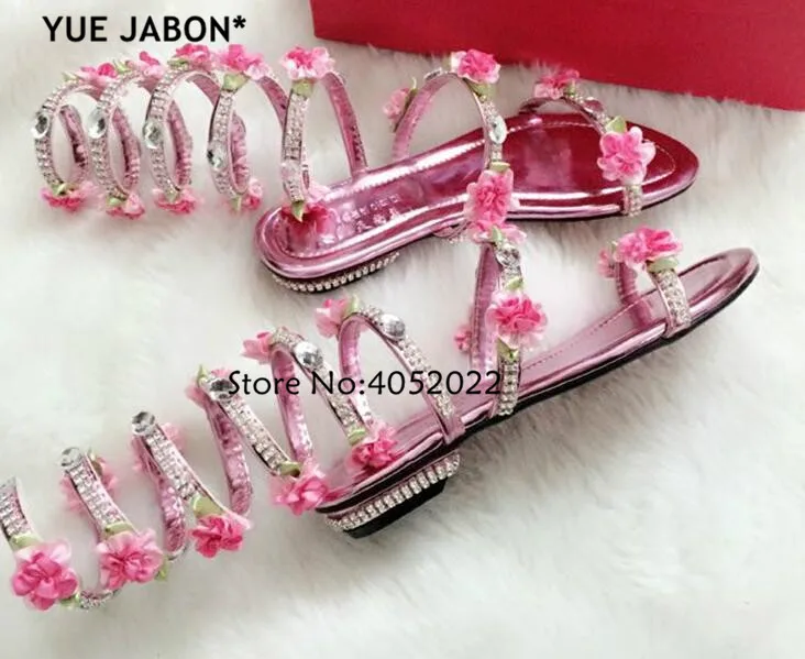 Yue Jabon Gladiator Sandals with Snake Print & Rhinestone Flower - Image 7