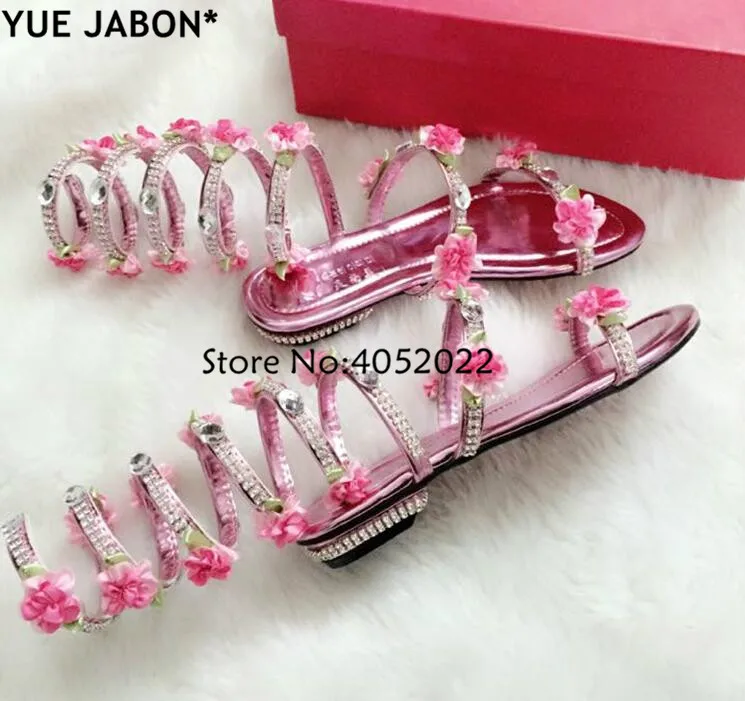 Yue Jabon Gladiator Sandals with Snake Print & Rhinestone Flower - Image 3