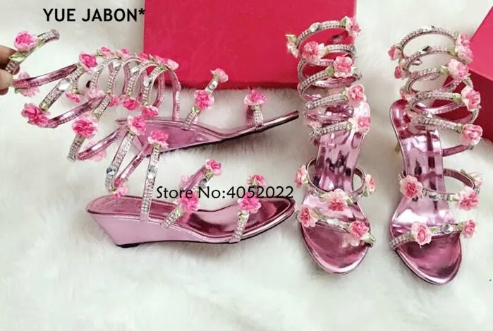 Yue Jabon Gladiator Sandals with Snake Print & Rhinestone Flower - Image 8