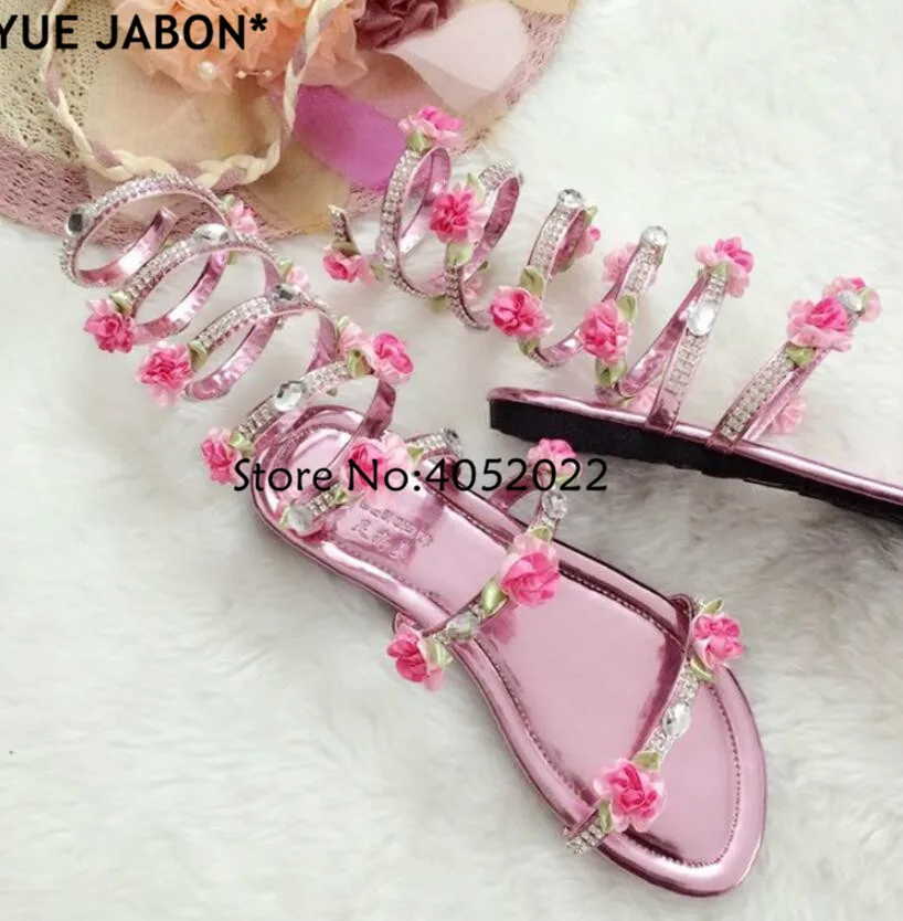 Yue Jabon Gladiator Sandals with Snake Print & Rhinestone Flower - Image 6