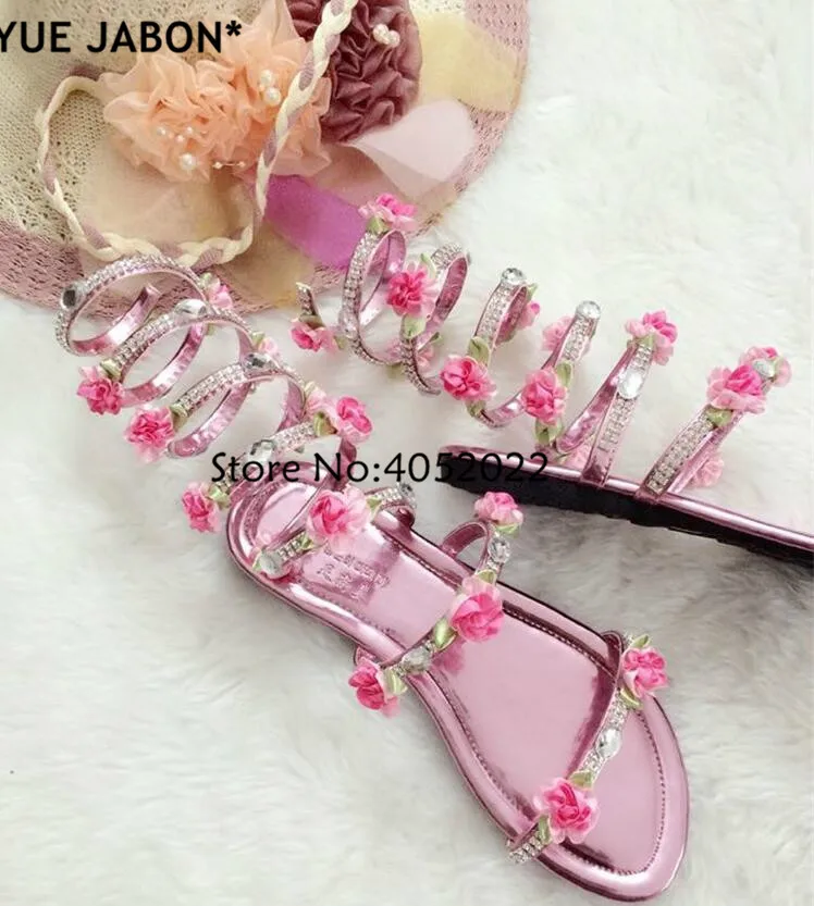 Yue Jabon Gladiator Sandals with Snake Print & Rhinestone Flower - Image 4