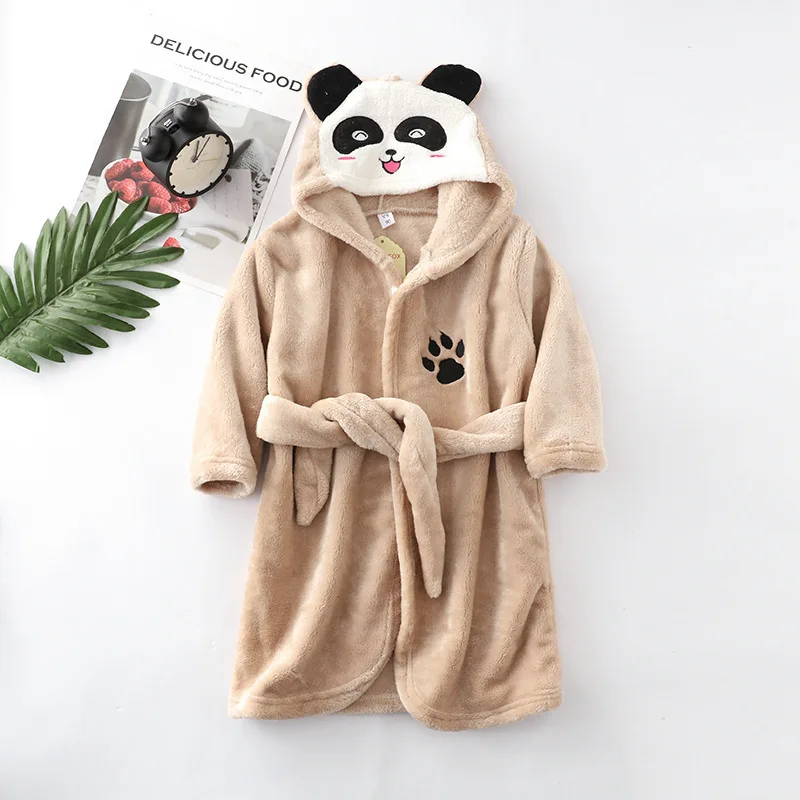 Kids Long-Sleeve Cartoon Flannel Hooded Bathrobe - Image 30