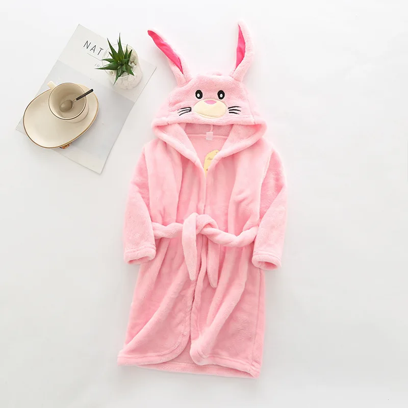 Kids Long-Sleeve Cartoon Flannel Hooded Bathrobe - Image 14