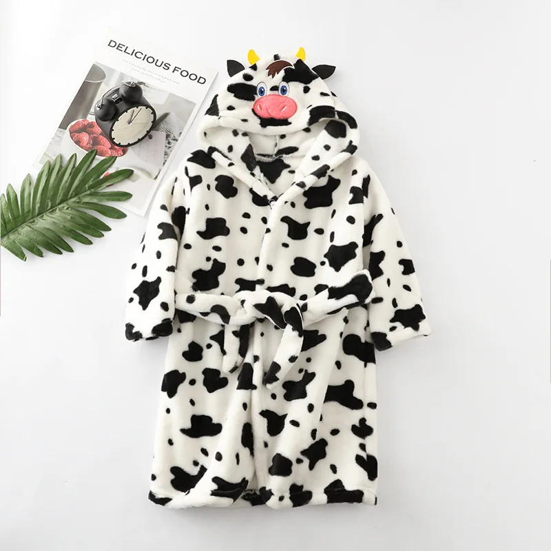 Kids Long-Sleeve Cartoon Flannel Hooded Bathrobe - Image 2