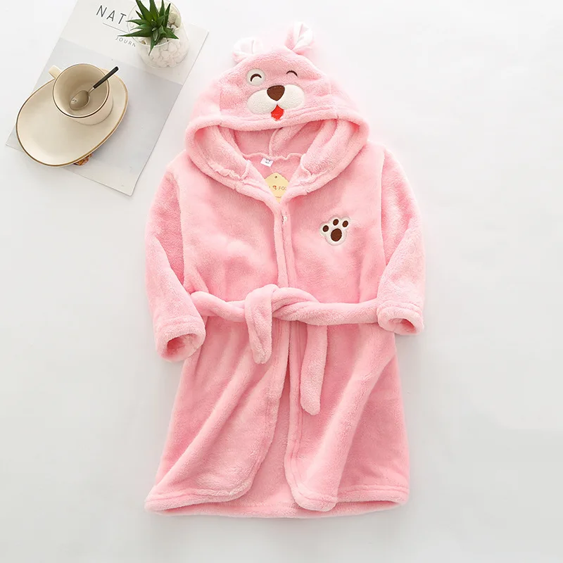 Kids Long-Sleeve Cartoon Flannel Hooded Bathrobe - Image 20