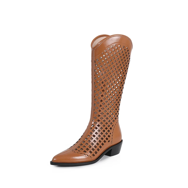 Women's Knee-High Genuine Cow Leather Boots with Square Heel & Zip - Image 8