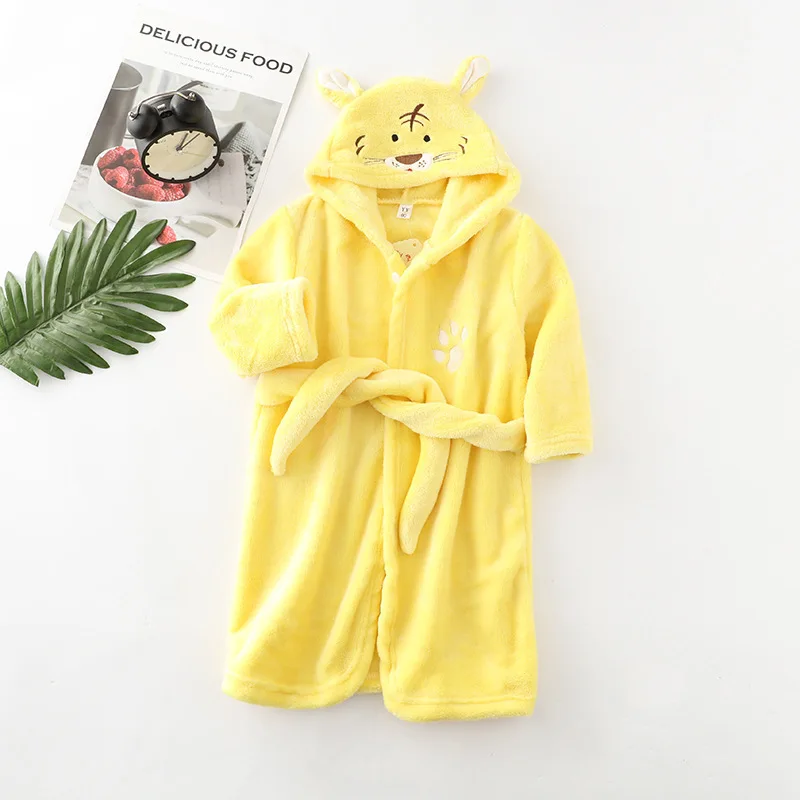 Kids Long-Sleeve Cartoon Flannel Hooded Bathrobe - Image 28