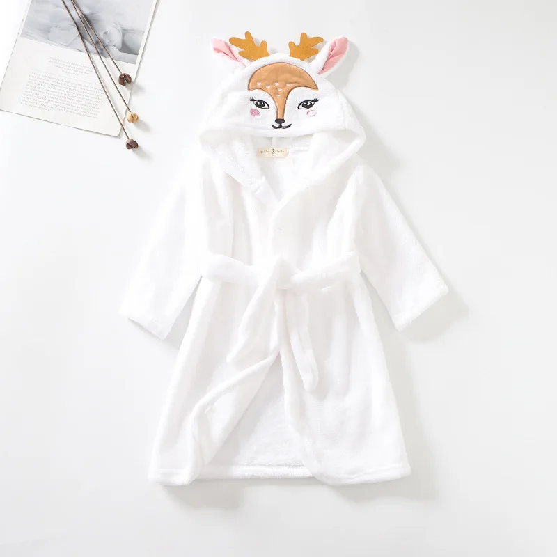 Kids Long-Sleeve Cartoon Flannel Hooded Bathrobe - Image 32