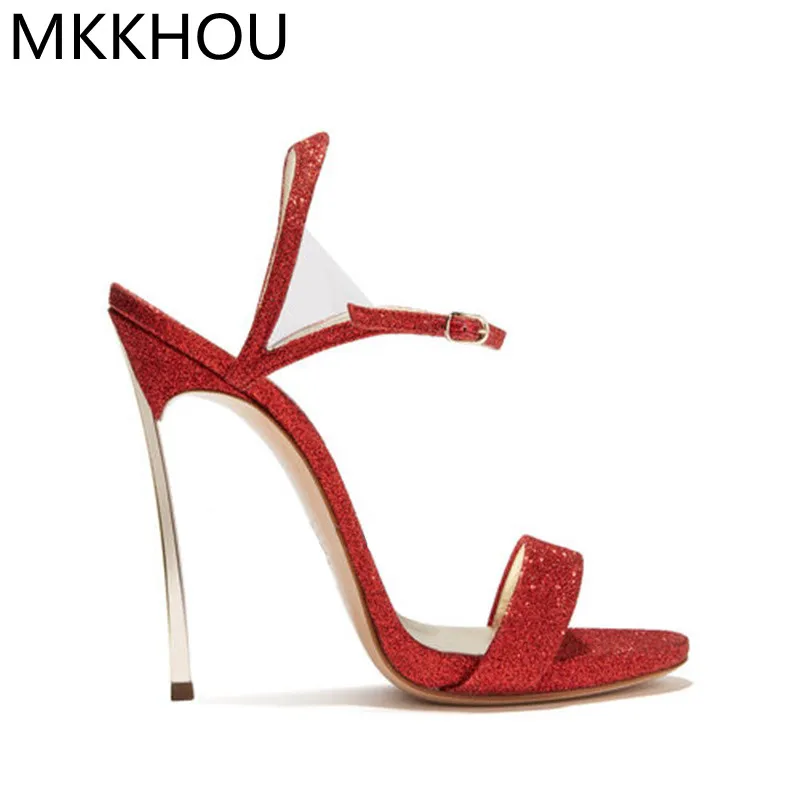MKKHOU Women's Thin Belt Buckle Sandals, 12 cm Heel, PU Upper - Image 6