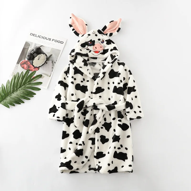 Kids Long-Sleeve Cartoon Flannel Hooded Bathrobe - Image 18