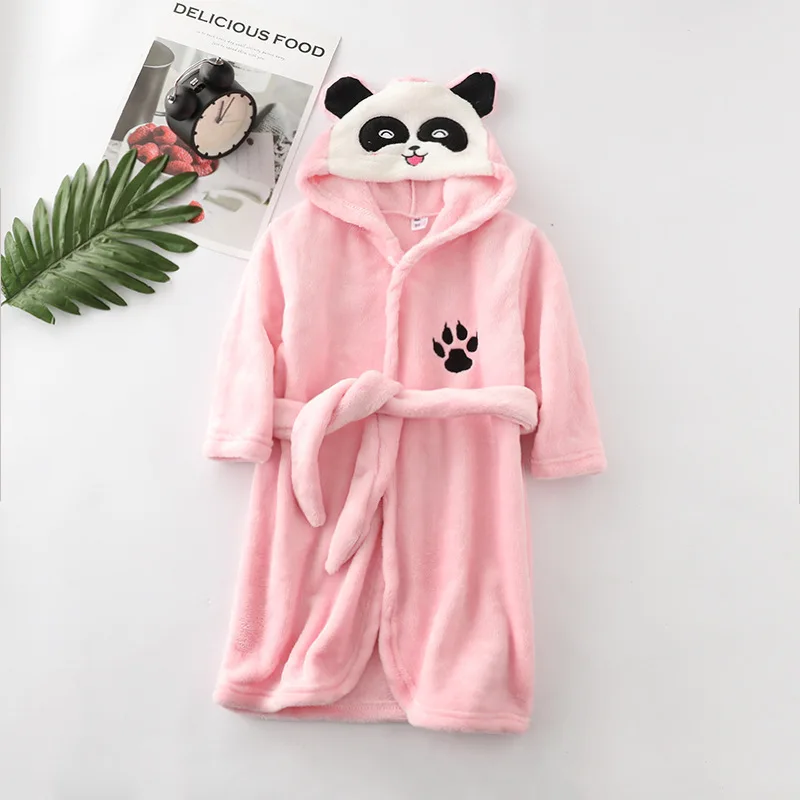 Kids Long-Sleeve Cartoon Flannel Hooded Bathrobe - Image 23