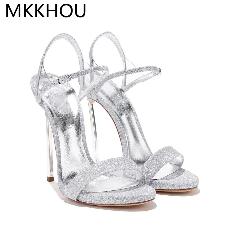 MKKHOU Women's Thin Belt Buckle Sandals, 12 cm Heel, PU Upper - Image 9
