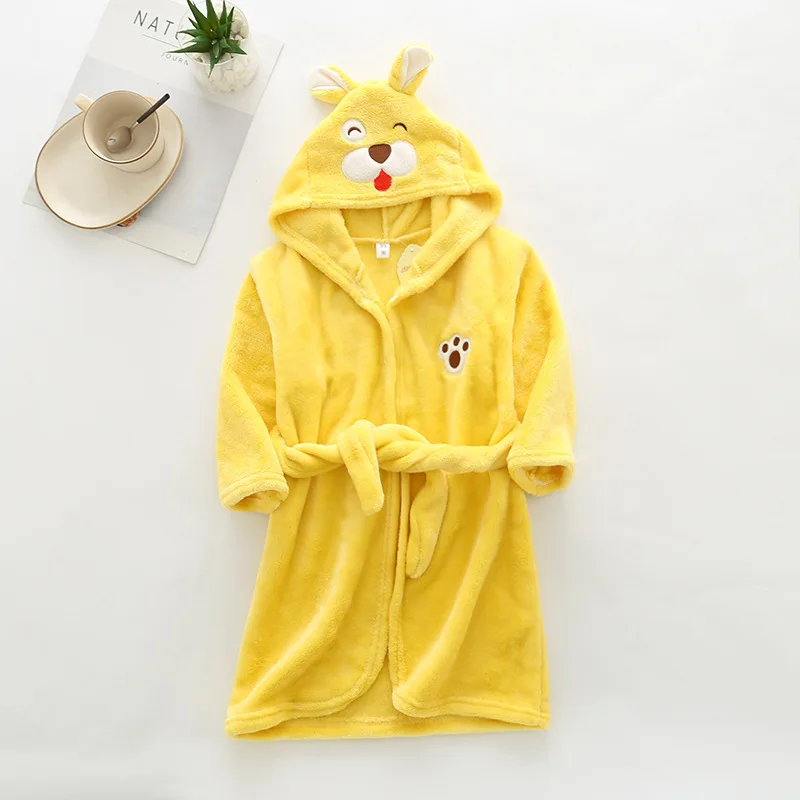 Kids Long-Sleeve Cartoon Flannel Hooded Bathrobe - Image 19