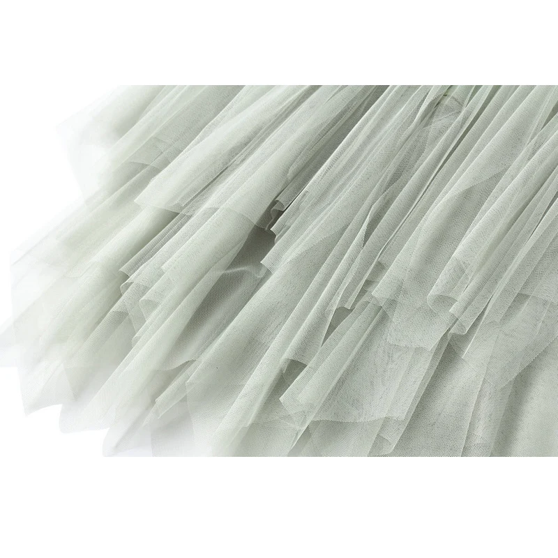 OHRYIYIE Women irregular Long Tulle Skirts Ladies High Waist Ankle-Length Tutu Maxi Skirts Beige Green Female Faldas Jupe Femme - Image 6