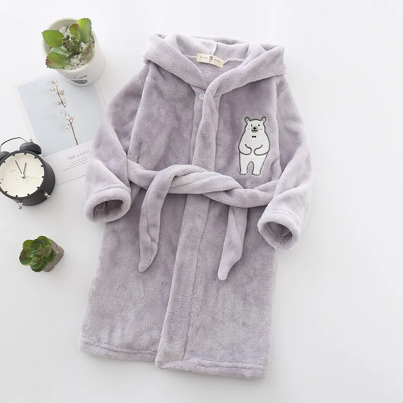 Kids Long-Sleeve Cartoon Flannel Hooded Bathrobe - Image 33