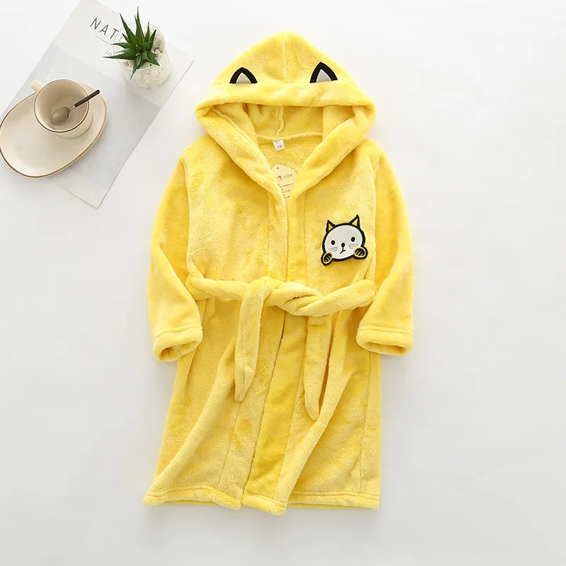 Kids Long-Sleeve Cartoon Flannel Hooded Bathrobe - Image 5