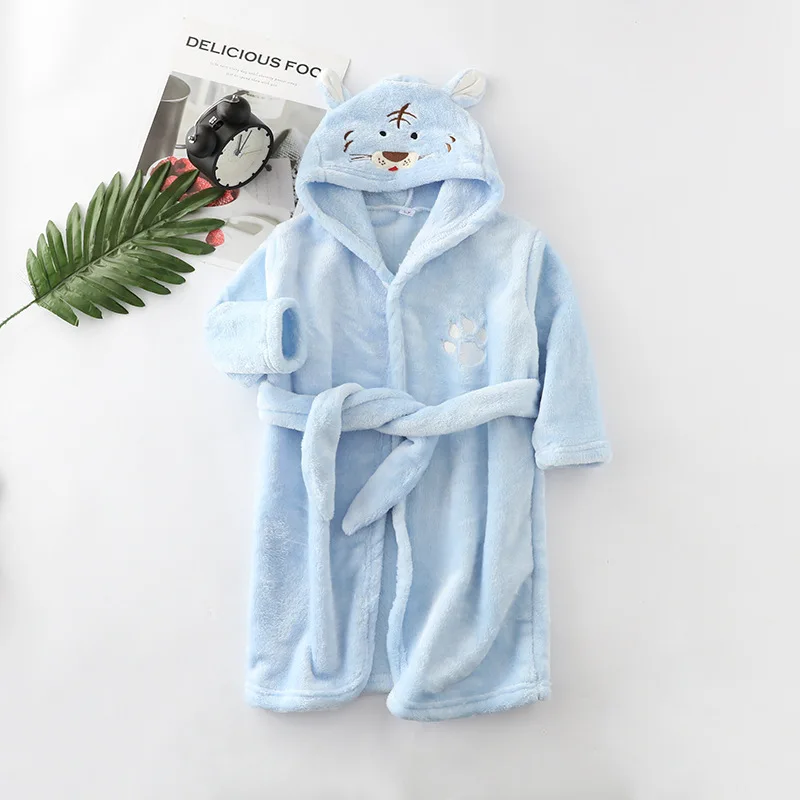 Kids Long-Sleeve Cartoon Flannel Hooded Bathrobe - Image 31