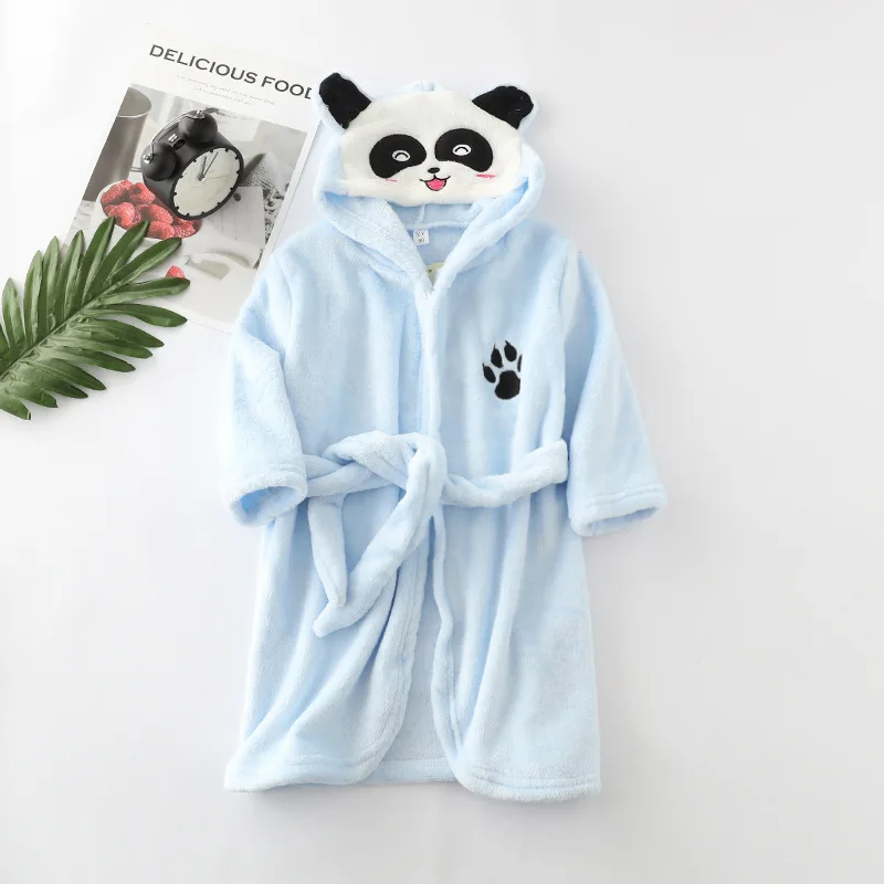 Kids Long-Sleeve Cartoon Flannel Hooded Bathrobe - Image 8