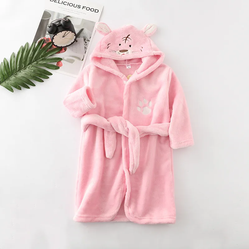 Kids Long-Sleeve Cartoon Flannel Hooded Bathrobe - Image 17