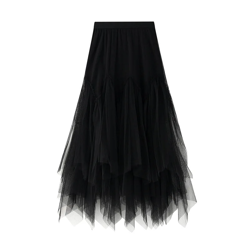 OHRYIYIE Women irregular Long Tulle Skirts Ladies High Waist Ankle-Length Tutu Maxi Skirts Beige Green Female Faldas Jupe Femme - Image 9