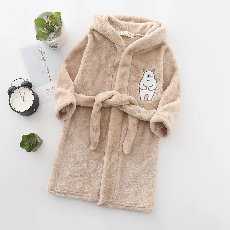 Kids Long-Sleeve Cartoon Flannel Hooded Bathrobe - Image 35