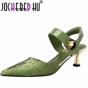 JOCHEBED HU Women's Thin Leather Pointed-Toe Pumps – Medium Heel