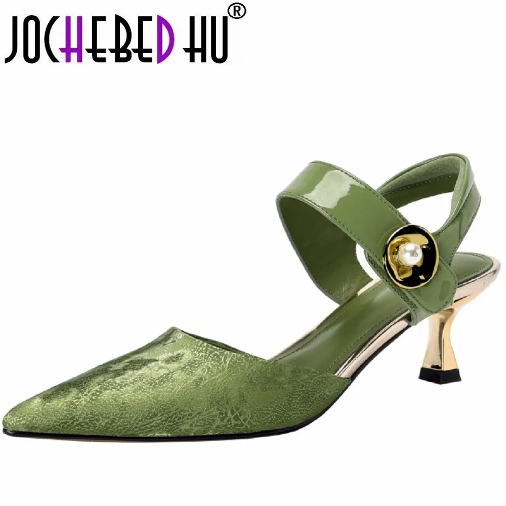JOCHEBED HU Women's Thin Leather Pointed-Toe Pumps – Medium Heel