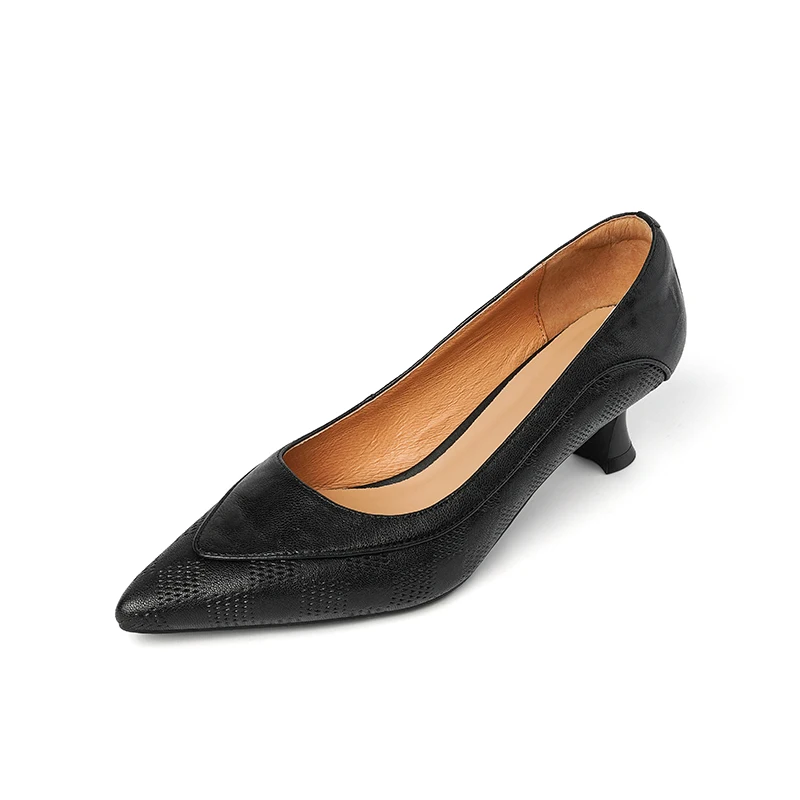 Women's Cow Leather Pointed-Toe Kitten Heel Pumps with Buckle Strap - Image 7