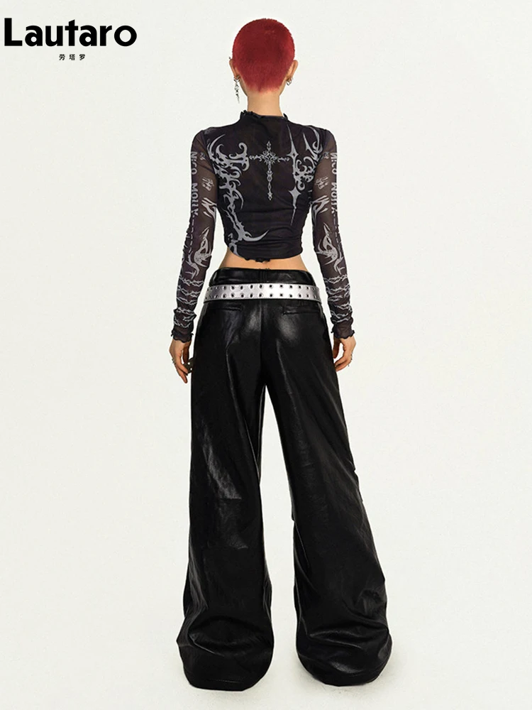 Women's Distressed Faux Leather Wide-Leg Pants - view 6