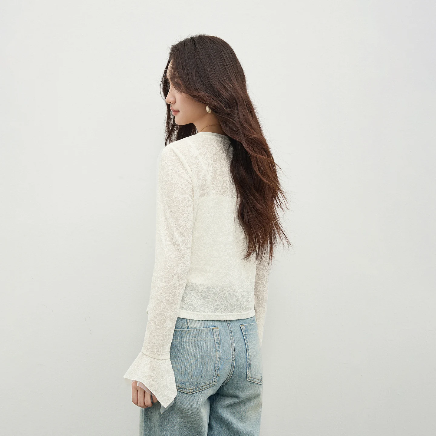 Women's Flare Sleeve Sheer Lace Top - view 2