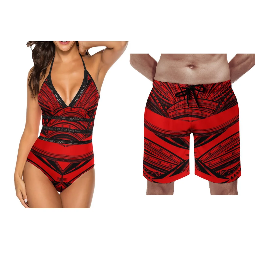 Summer Couples Swimwear Women's One-Piece Swimwear Retro Chic Swimwear Men's Beach Sports Shorts Custom Polynesia - Image 9
