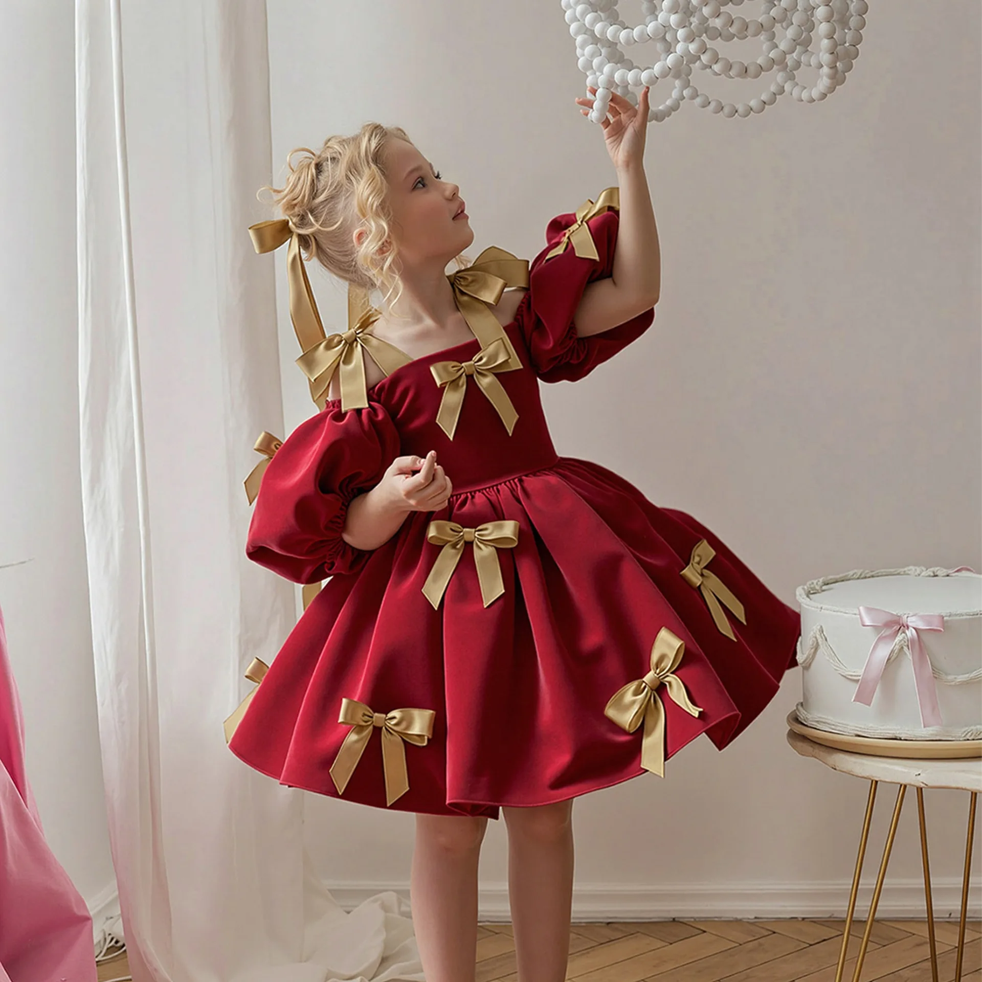 RAISE 2-8Y Kids Girls Skirt Little Girls Puff-Sleeve Princess Dress Birthday Party Piano Host Performance Dress Belle Ball Gown - Image 5