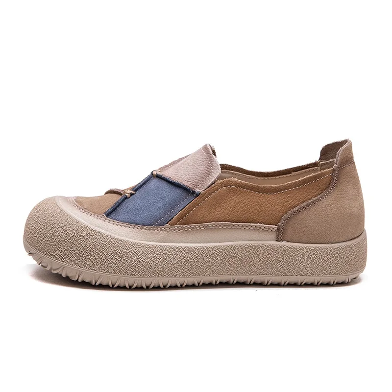 Slip-On Loafers with Mixed-Color Patch, Genuine Cow Leather, Platform Sole - Image 2